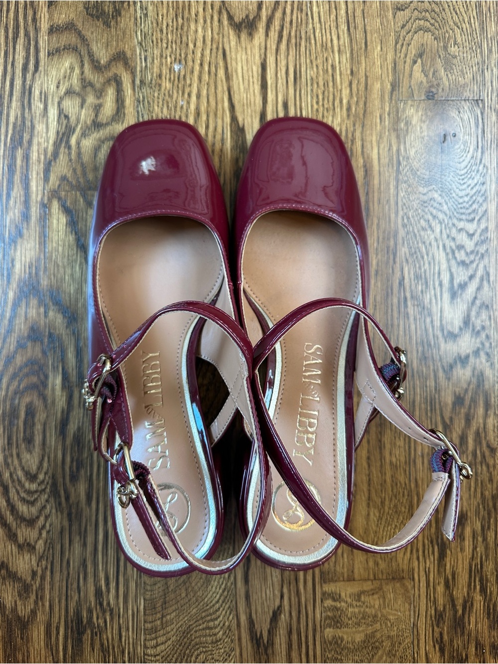 Sam & Libby Mary Jane Slingback Block Heel - Maroon - Size 8 - Picture 2 of 6